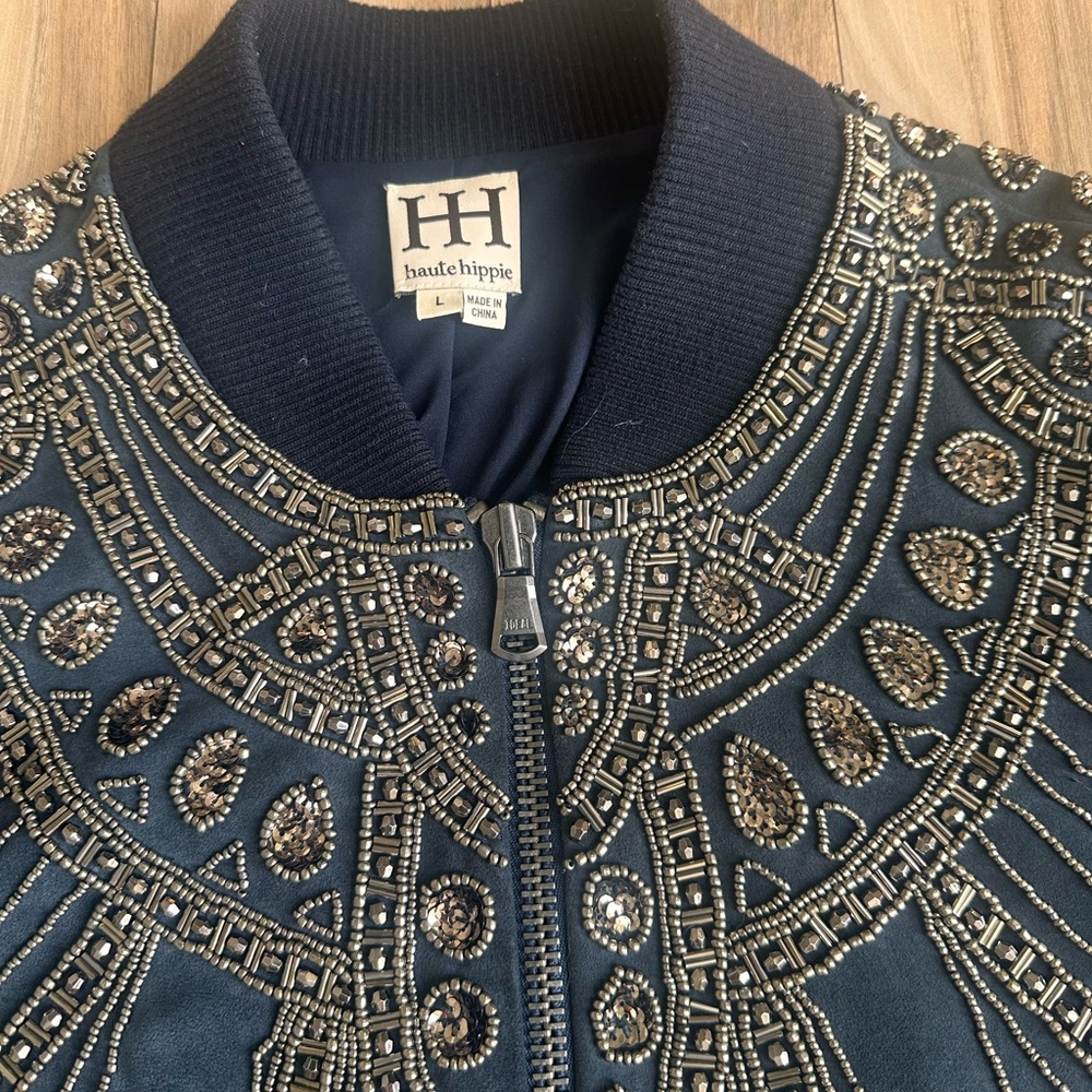Gorgeous Haute Hippie Navy Suede Bomber Jacket - Women - Picture 4 of 4